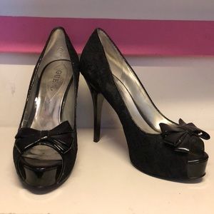 Guess Black Lace Open Toe Heel